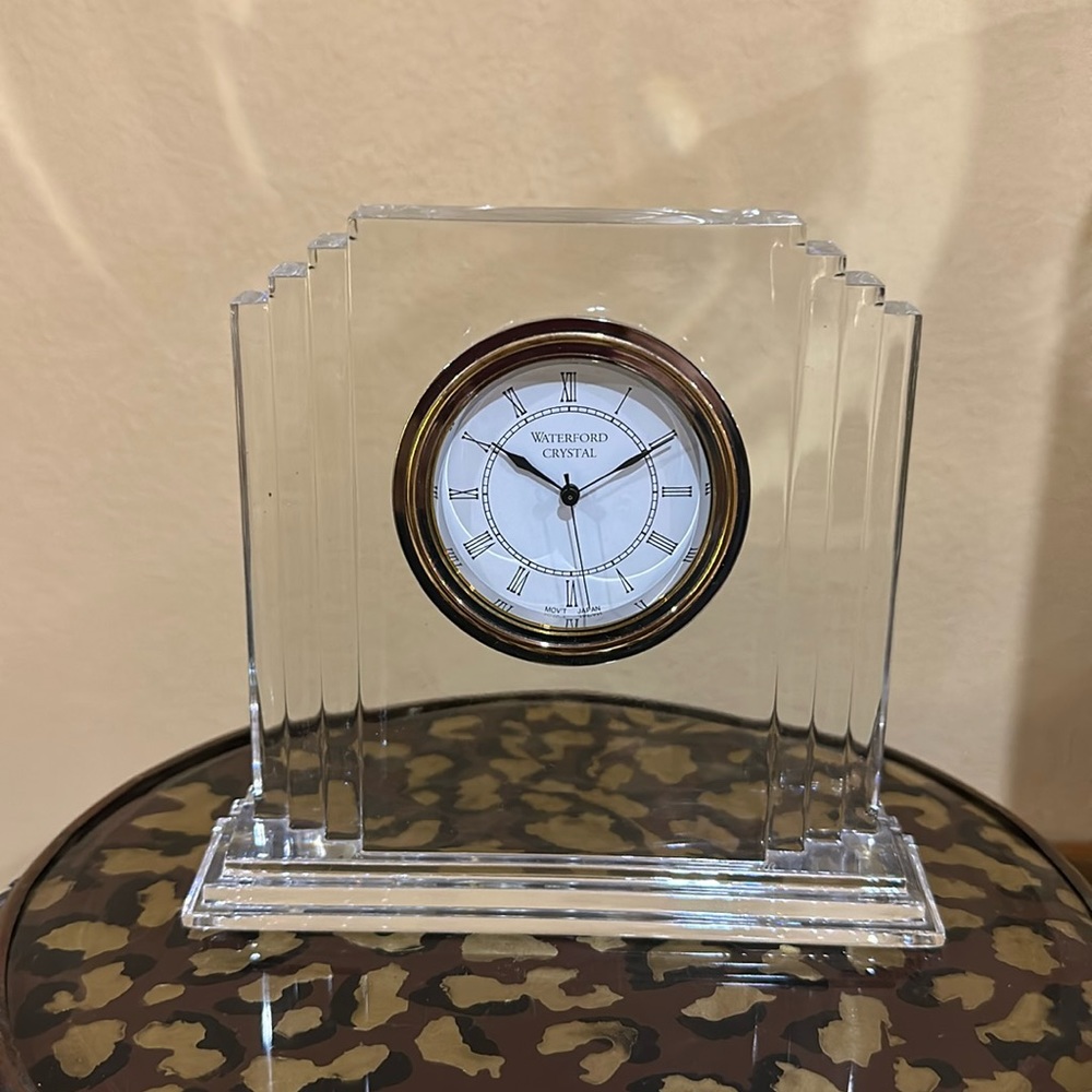 Large geometrical, Waterford, crystal clock